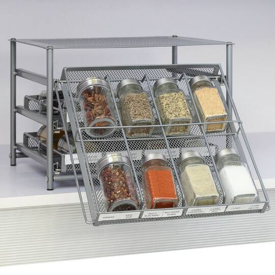 NEX™ 3-Tier 24-Bottle Metal Spice Rack with Drawer Organizer